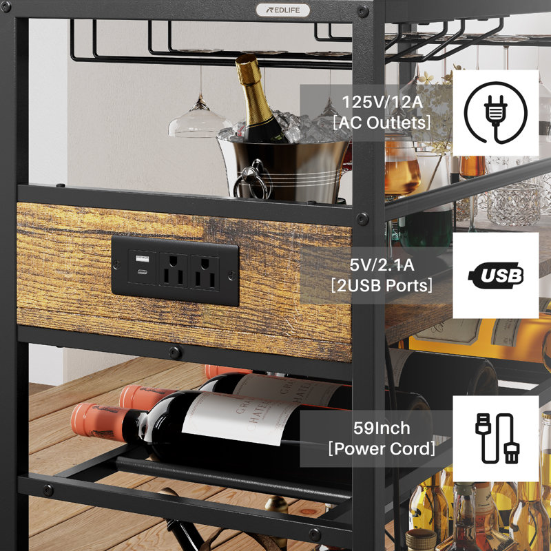 17 Stories Profirio Home Bar 3-Tier Rolling Serving Cart